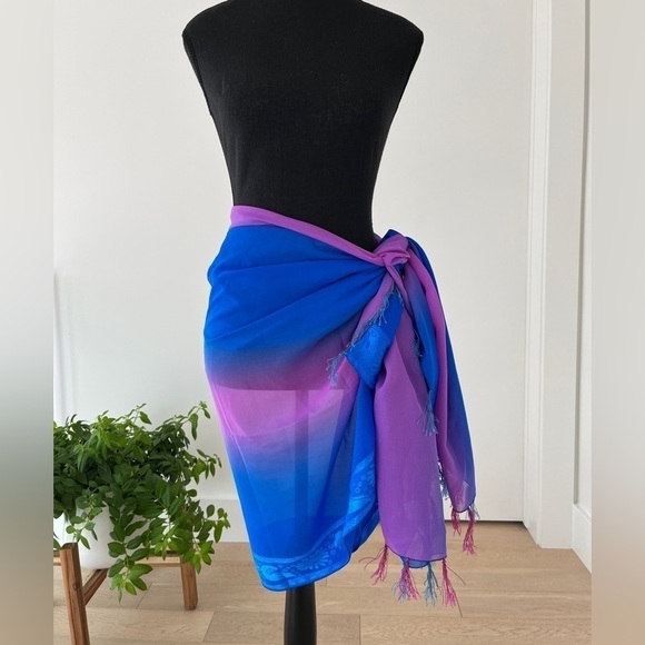 RIMA BEACH WEAR Terivoile Beach Wrap Pink Blue Ombre Swimsuit Coverup Sarong - Picture 6 of 12